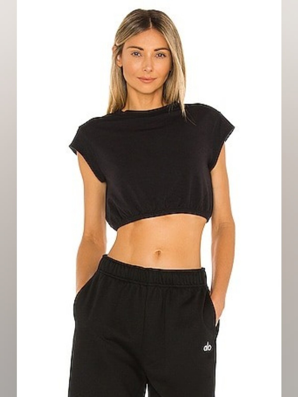 ALO Yoga Dream Black Cropped Cap-Sleeve Top Size Xs